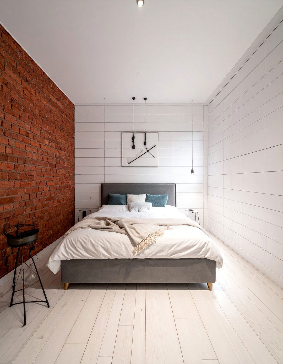 Shiplap Bedroom and Brick Combination - 30 Shiplap Bedroom Ideas for a Rustic and Chic Look