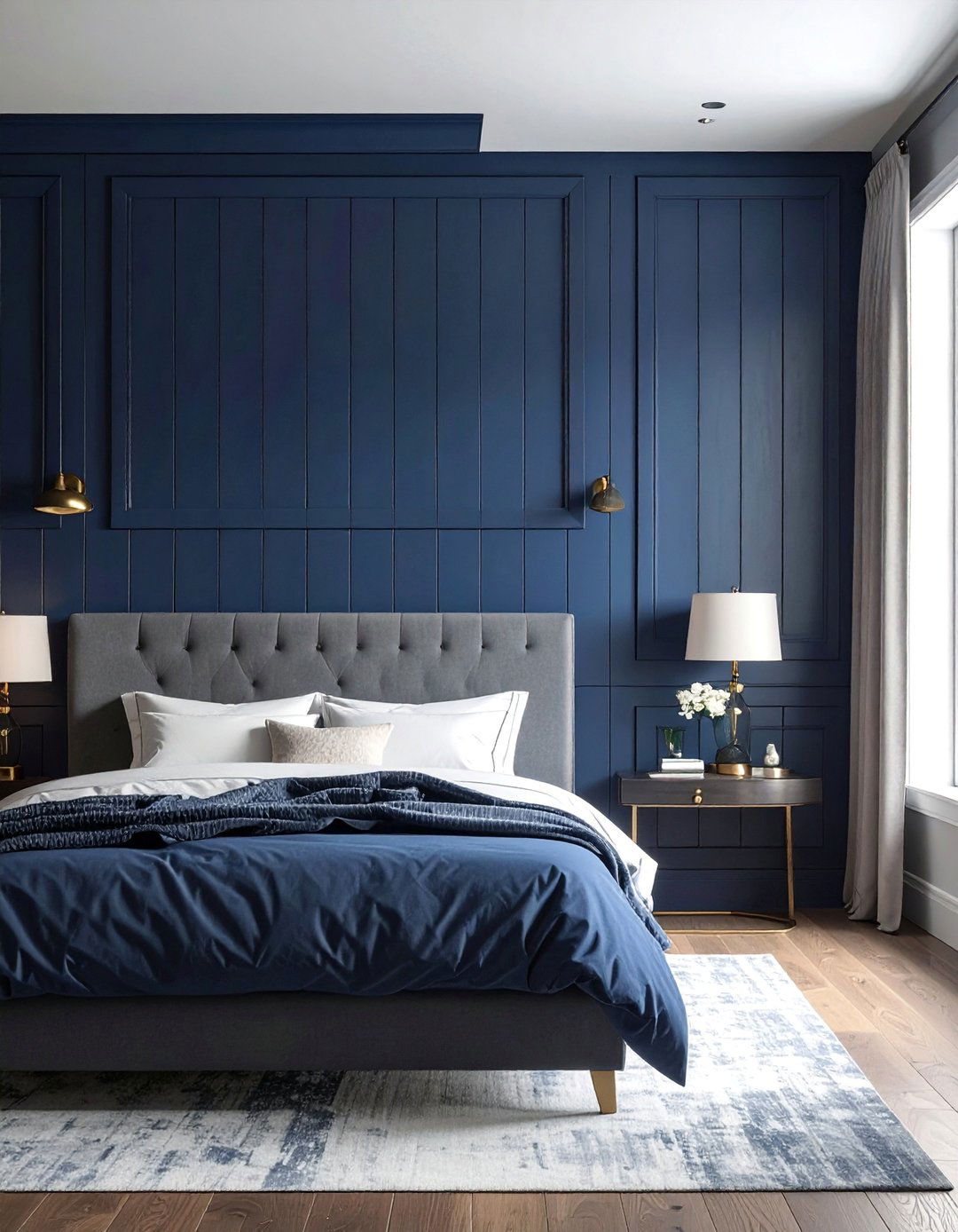 Shiplap Bedroom with Integrated Sconce Lighting - 30 Shiplap Bedroom Ideas for a Rustic and Chic Look