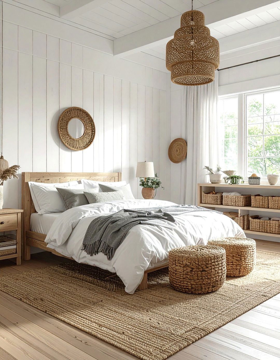 Shiplap Bedroom with Natural Fiber Decor - 30 Shiplap Bedroom Ideas for a Rustic and Chic Look