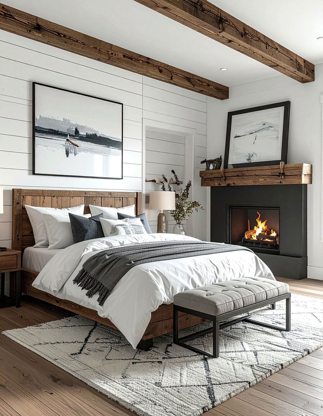 Shiplap Bedroom with a Fireplace - 30 Shiplap Bedroom Ideas for a Rustic and Chic Look