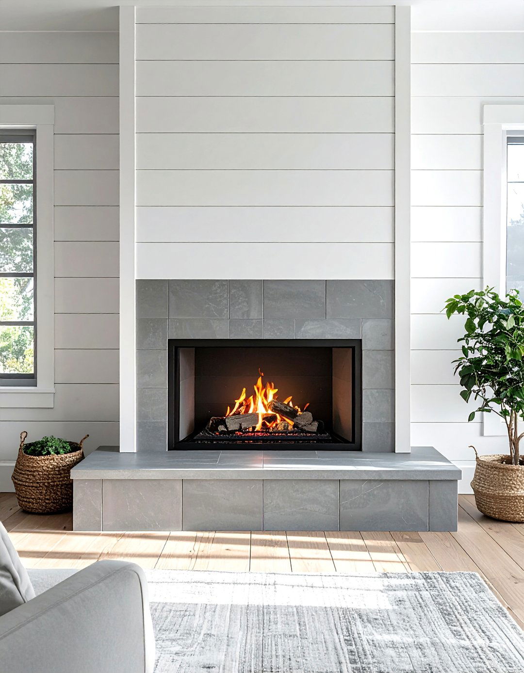 Shiplap and Tile Combination for a Farmhouse Fireplace - 30 Farmhouse Fireplace Tile Ideas for a Cozy Ambiance