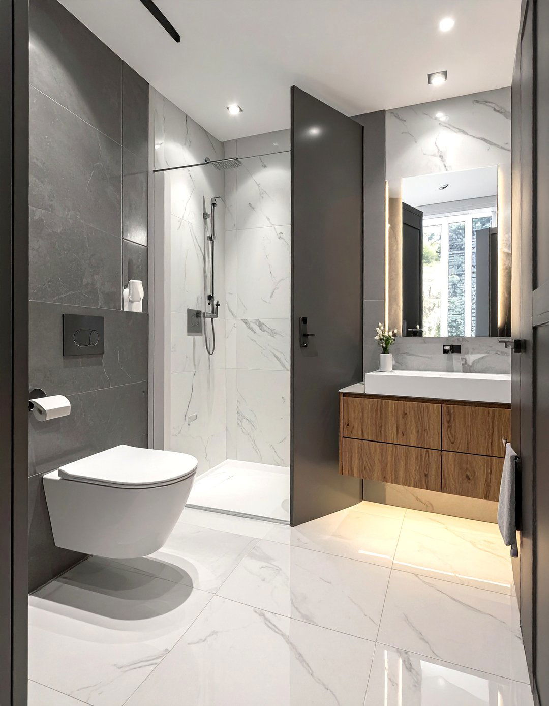 Single Wall Layout Design - 20 Hallway Bathroom Ideas for Functional Spaces