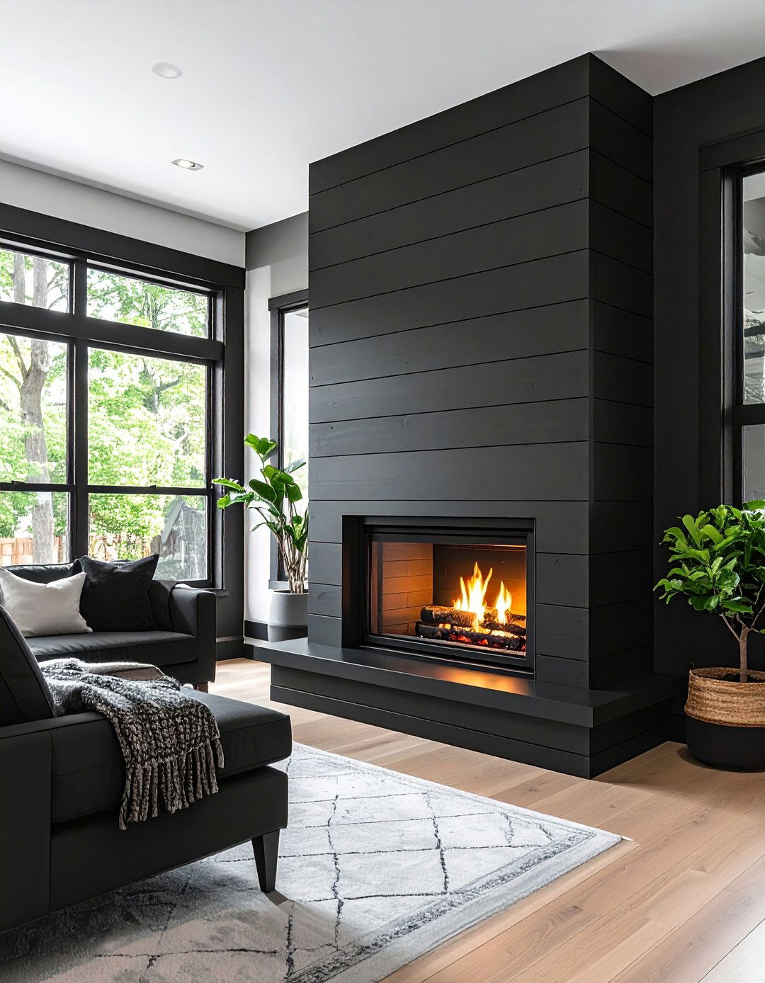 Skinny Black Shiplap Fireplace for a Narrow Wall