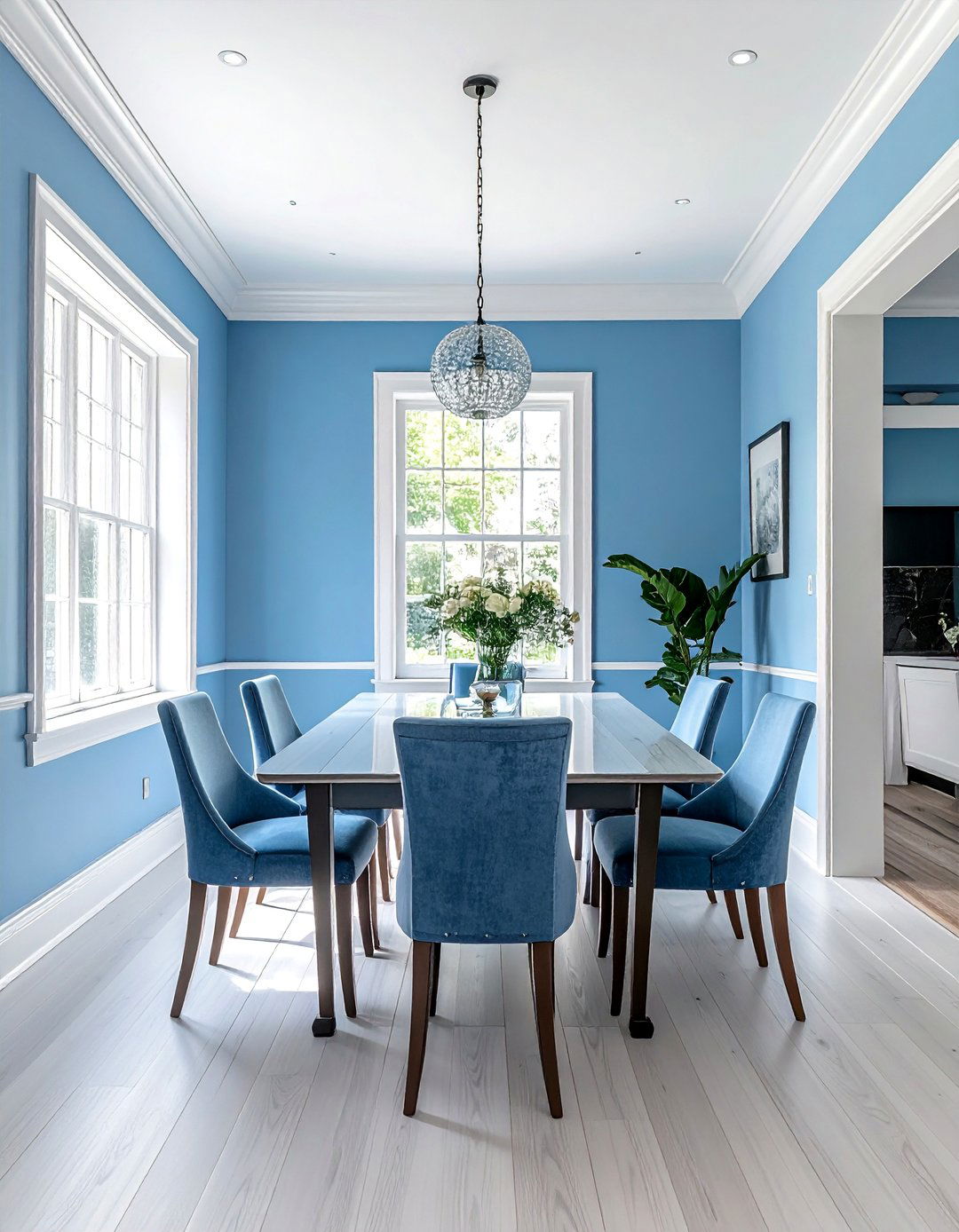 Sky Blue with White Trim - 40 Blue Dining Room Ideas for a Serene Space