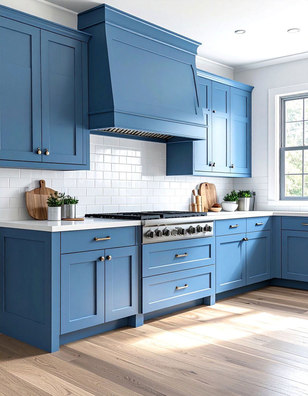 Slate Blue Cabinets with a White Subway Tile Backsplash - 30 Blue Farmhouse Kitchen Cabinets for a Cozy Feel