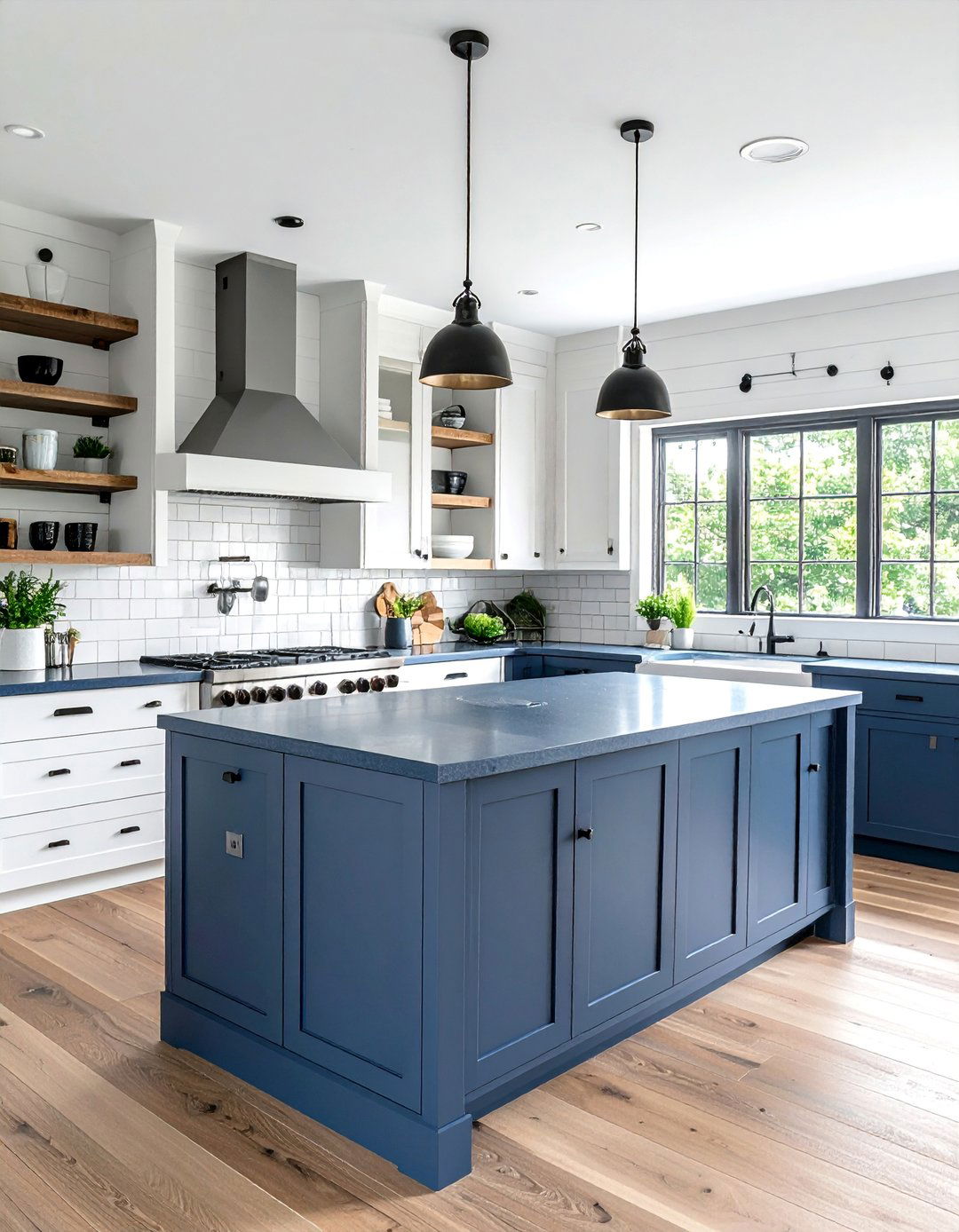 Slate Blue Countertops in a Modern Farmhouse Kitchen - 20 Kitchens With Blue Countertops Design Ideas