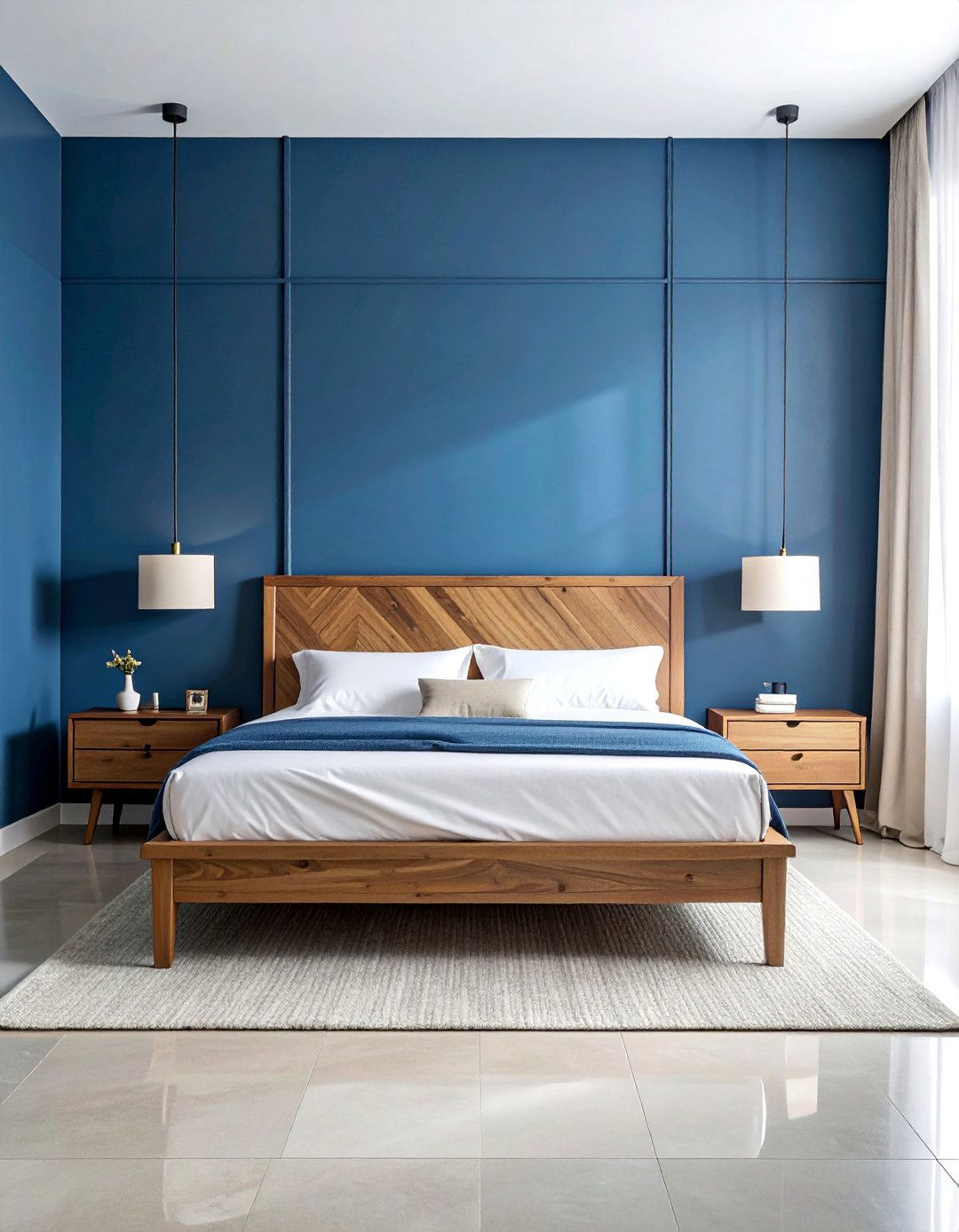 Slate Blue and Natural Wood Tones - 40 Blue Bedroom Ideas for a Serene and Relaxing Atmosphere