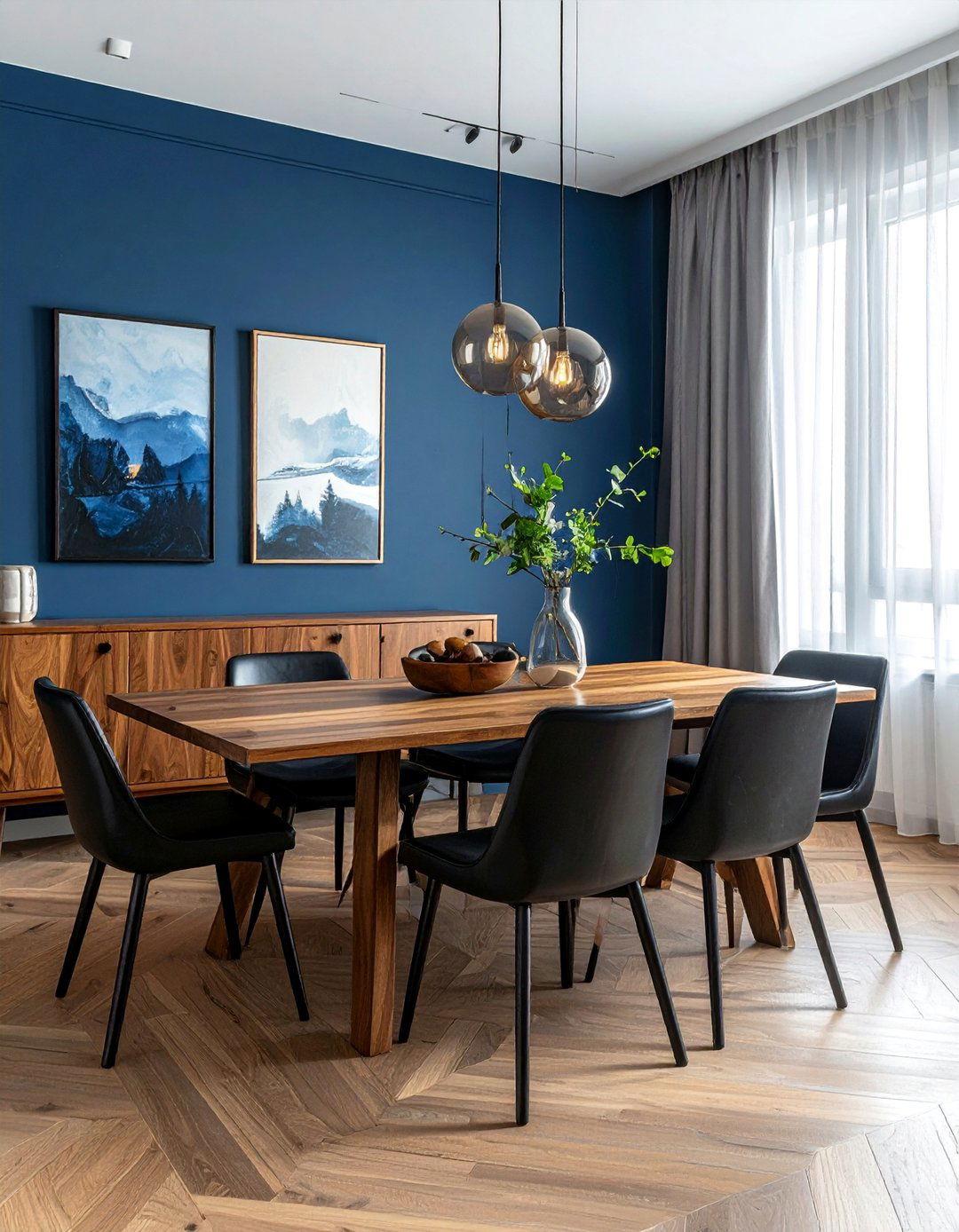 Slate Blue with Natural Wood Tones - 40 Blue Dining Room Ideas for a Serene Space