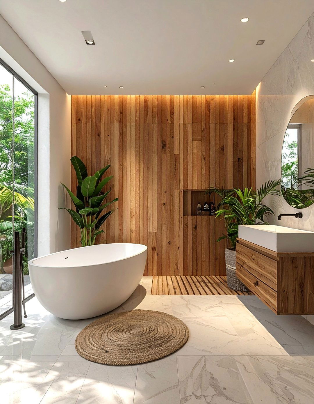 Slatted Wood Wall Panel - 40 Bathroom Design Ideas for a Modern Home
