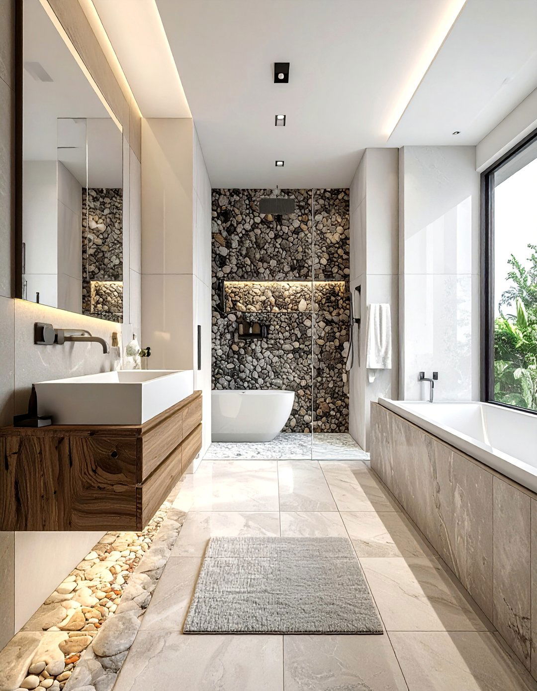 Sliced Pebble Sleek Surfaces - 20 Pebble Tile Bathroom Ideas for a Natural Look