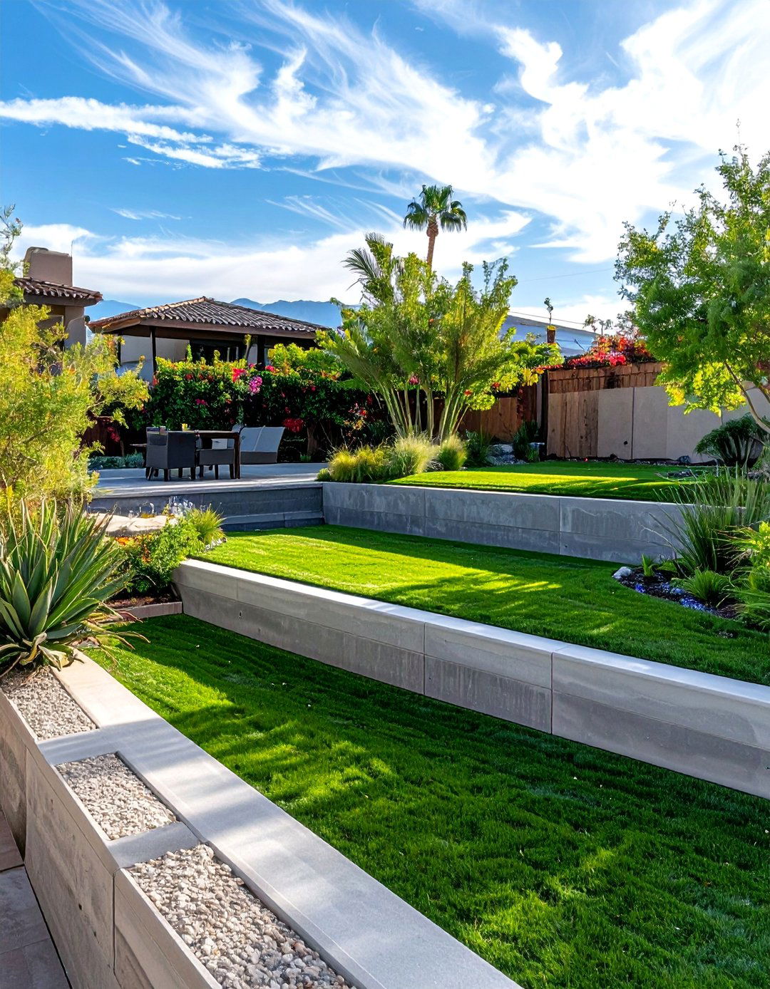 Sloped Yard Terracing with Retaining Walls - 30 Las Vegas Backyard Landscaping Ideas for Desert Living