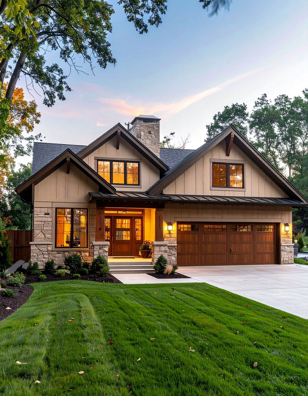 Soft Beige Natural Clay Siding with Wood Accents - 20 Home Designs Using Natural Clay Siding Colors