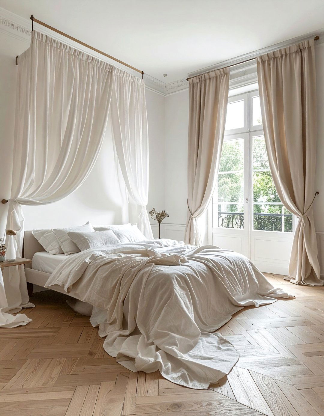 Soft Linen Drapery - 25 French Bedroom Decor Ideas for Elegant Spaces