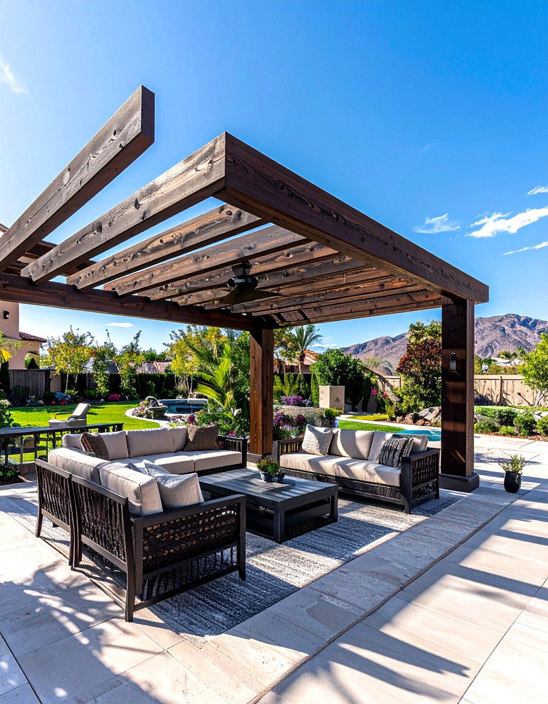 Solid Roofed Pergola for Maximum Shade - 30 Las Vegas Backyard Landscaping Ideas for Desert Living
