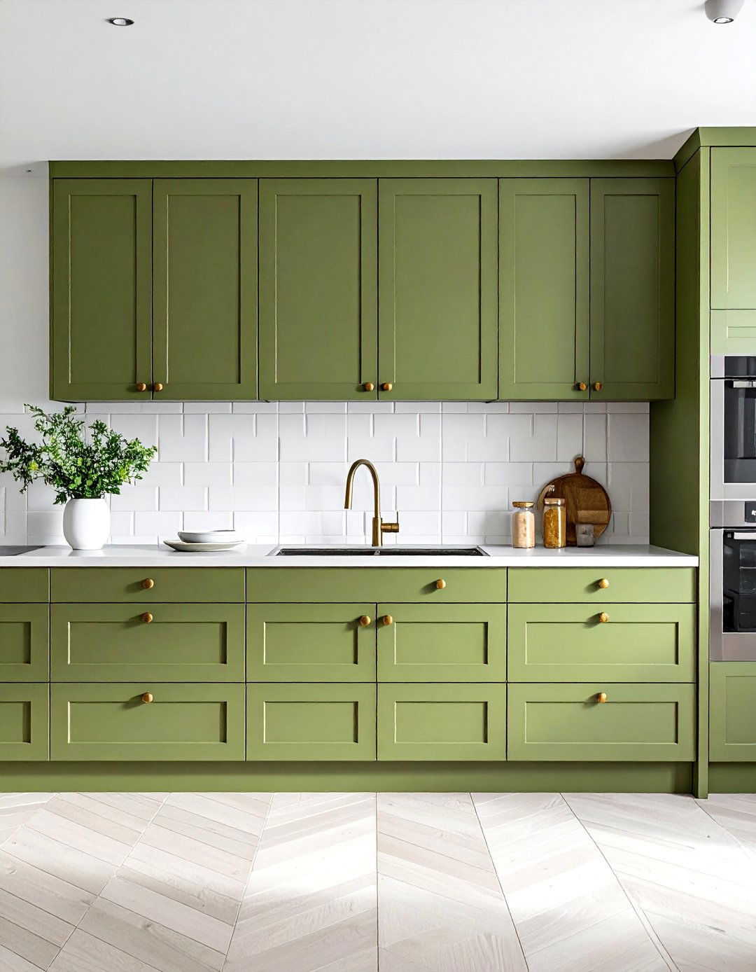 Sophisticated Olive Green Painted Kitchen Cabinets - 40 Painted Kitchen Cabinet Ideas to Refresh Your Space