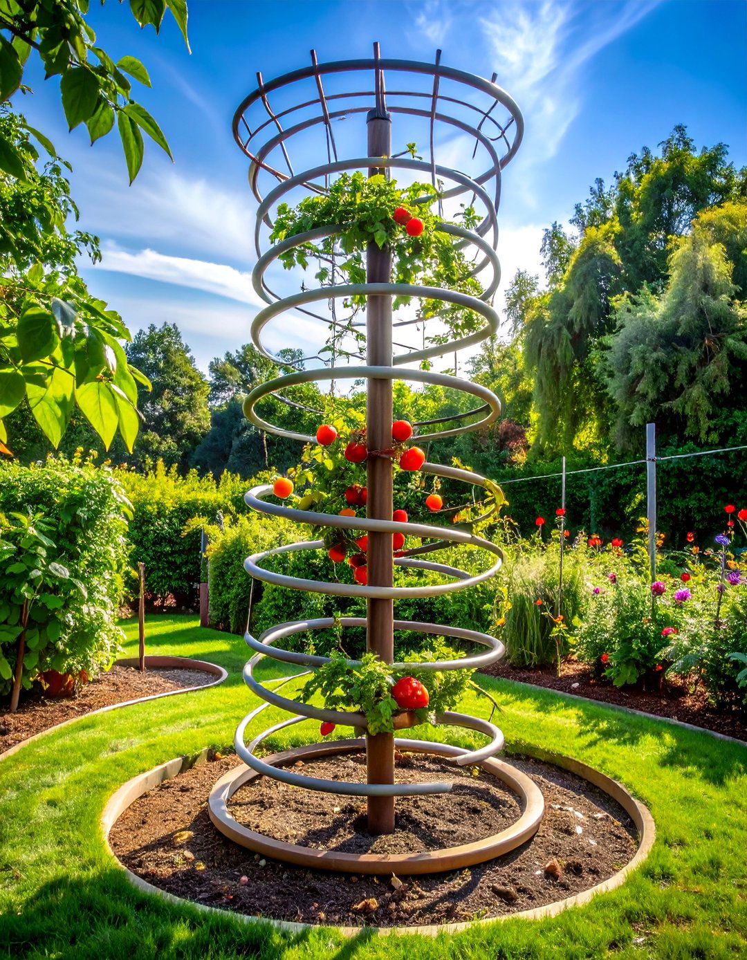Spiral Wire Tower - 30 Tomato Trellis Ideas for Your Vegetable Garden
