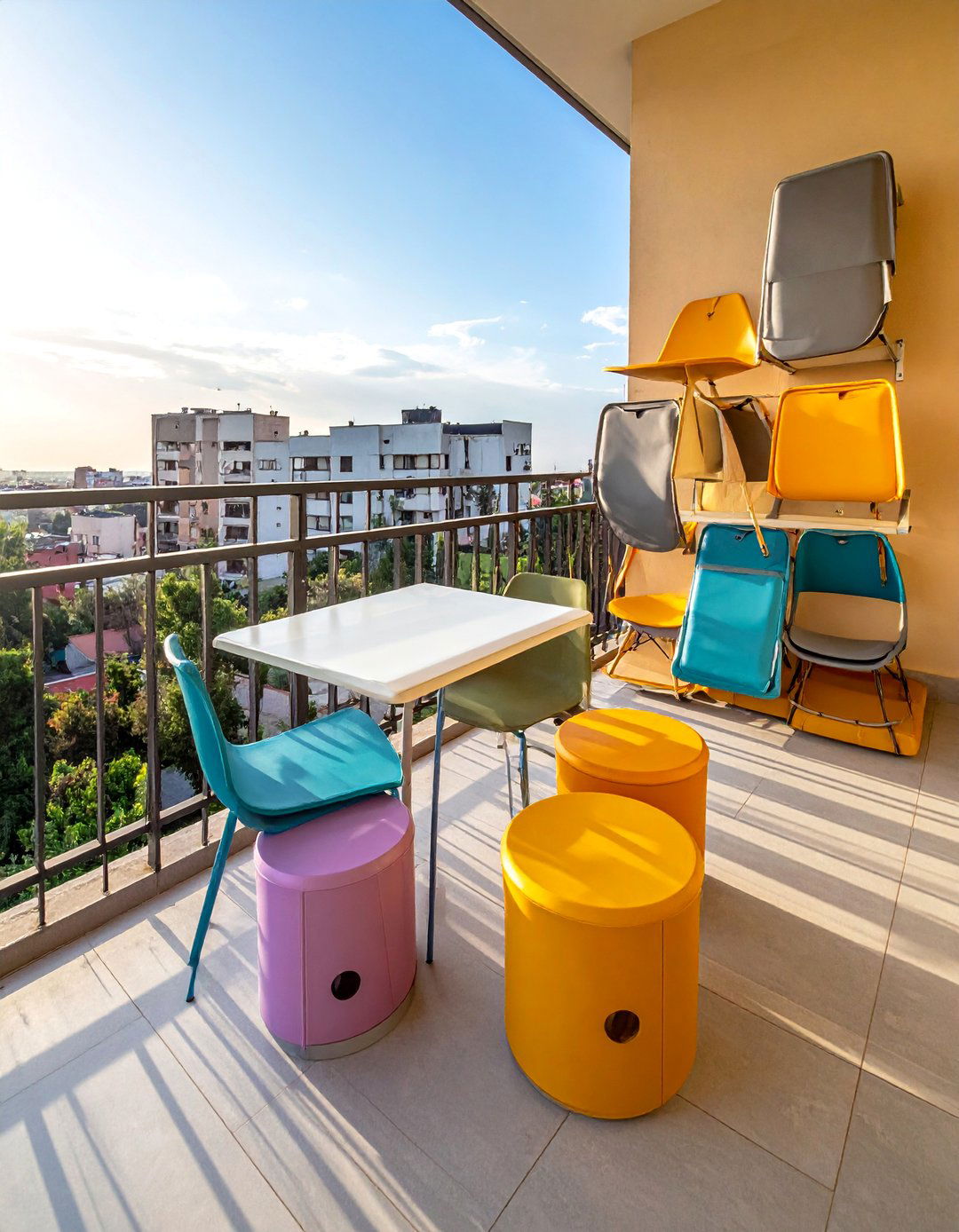Stackable Furniture Zone - 30 Small Balcony Ideas to Maximize Your Space