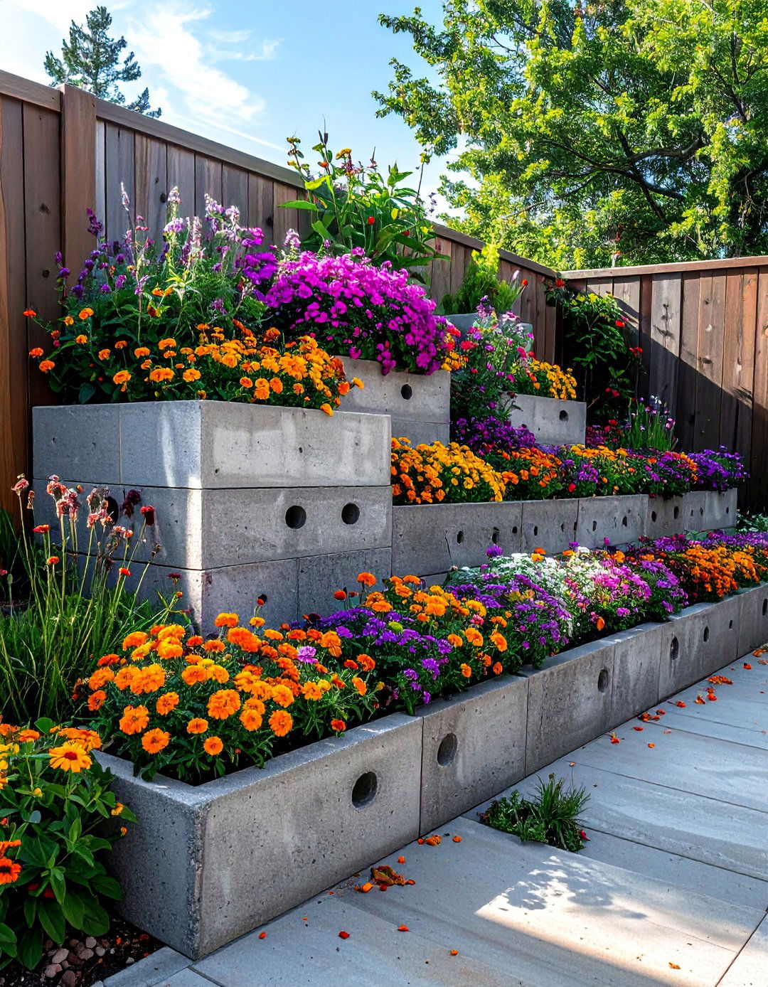 Stacked Cinder Block Container Garden - 40 Container Garden Ideas for Small Spaces