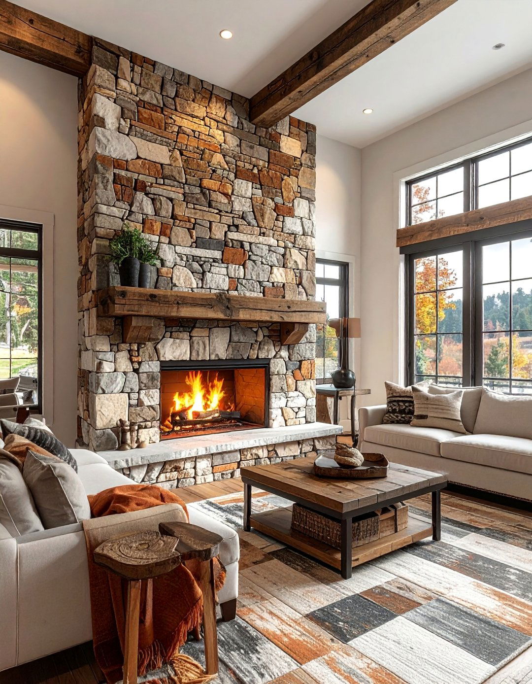 Stacked Stone Veneer Farmhouse Fireplace Tile - 30 Farmhouse Fireplace Tile Ideas for a Cozy Ambiance