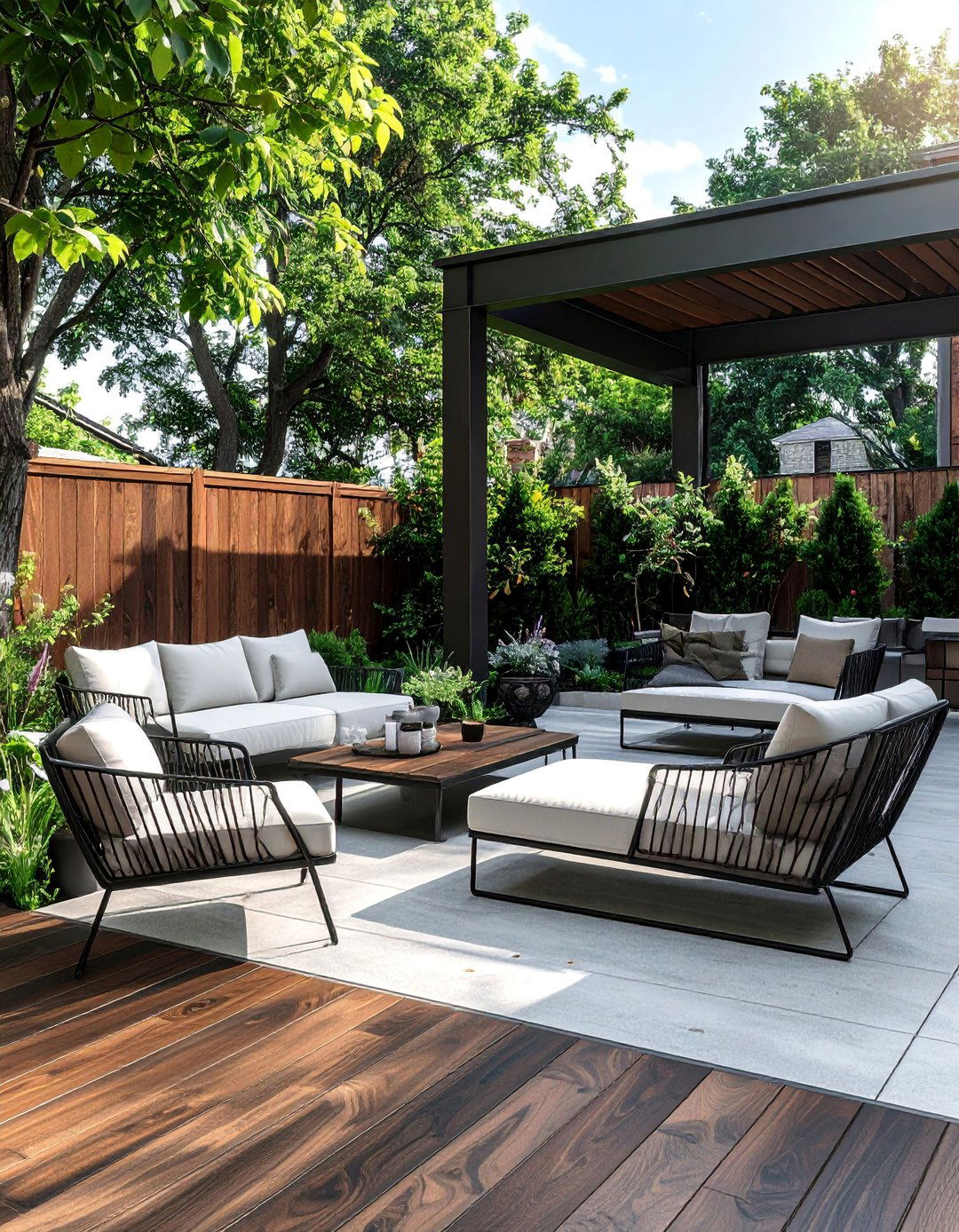 Stamped Concrete Patio with a Wood Plank Pattern - 40 Concrete Patio Ideas for a Modern and Durable Outdoor Space