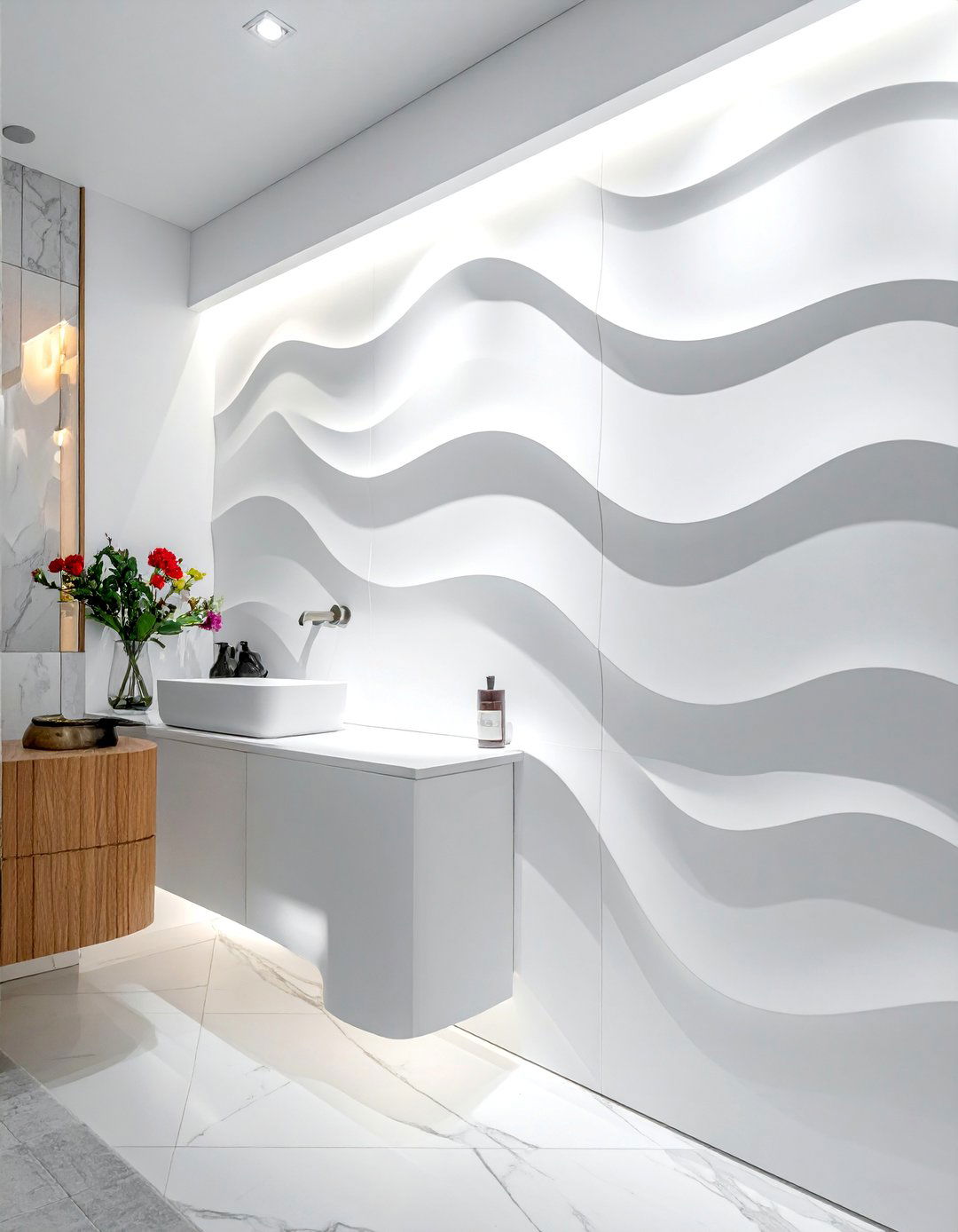 Statement Wall with Textured Tiles - 40 Bathroom Design Ideas for a Modern Home