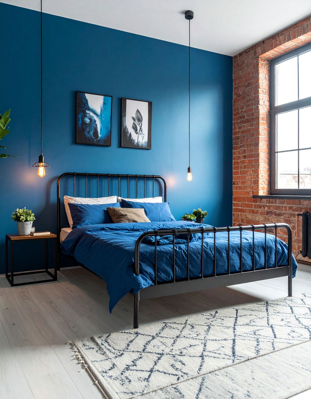 Steel Blue Industrial Style Bedroom - 40 Blue Bedroom Ideas for a Serene and Relaxing Atmosphere