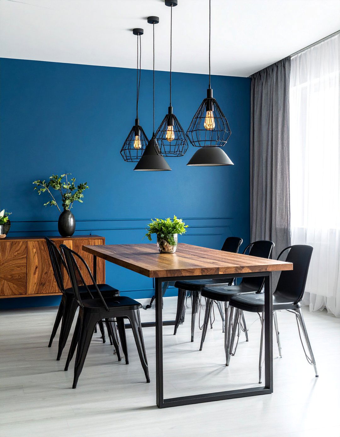 Steel Blue with Industrial Touches - 40 Blue Dining Room Ideas for a Serene Space
