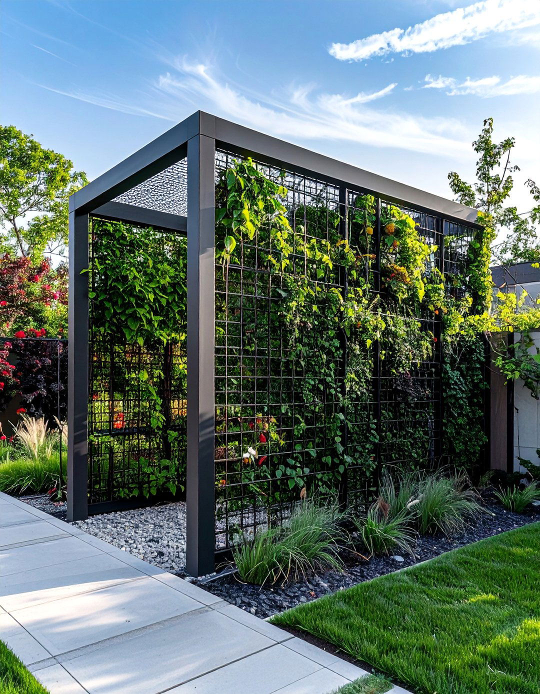 Steel Mesh with Climbing Plant Screens - 30 Outdoor Privacy Screen Ideas for Your Backyard