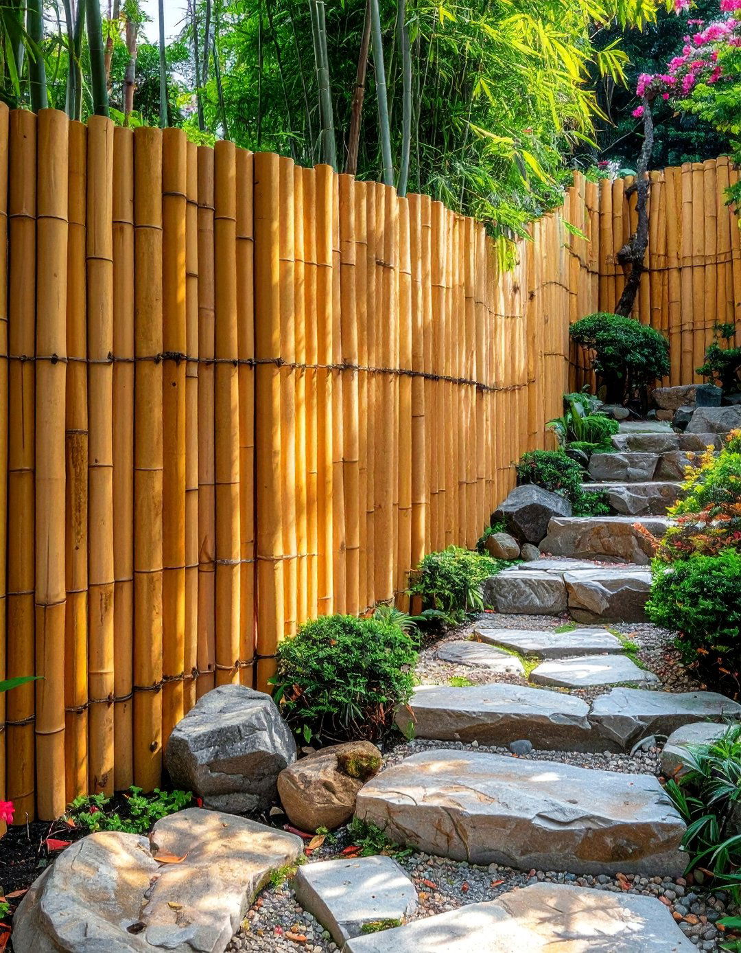 Stone Base Bamboo Fence - 40 Japanese Fence Ideas for Serene Gardens
