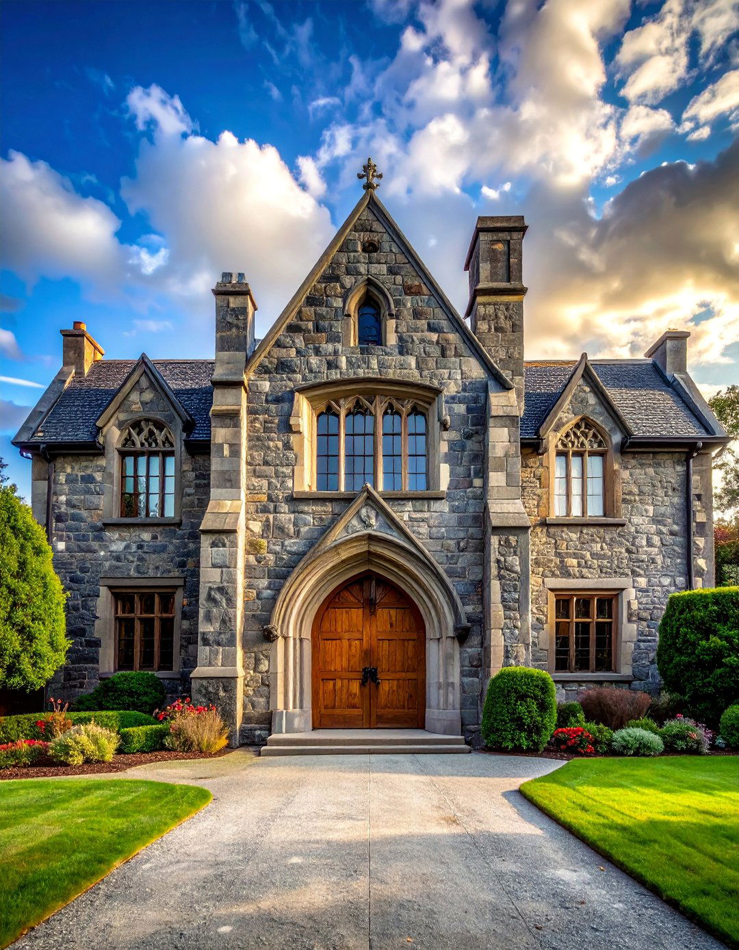 Stone Facade with Pointed Arches - 25 Gothic Castle Ideas for a Dramatic and Unique Home