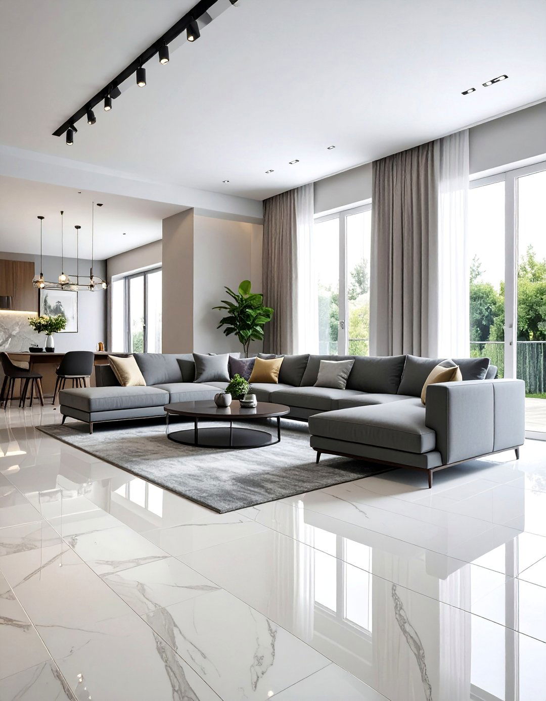 Stone Look Large Format Tiles - 20 Living Room Vinyl Flooring Ideas for Modern Homes