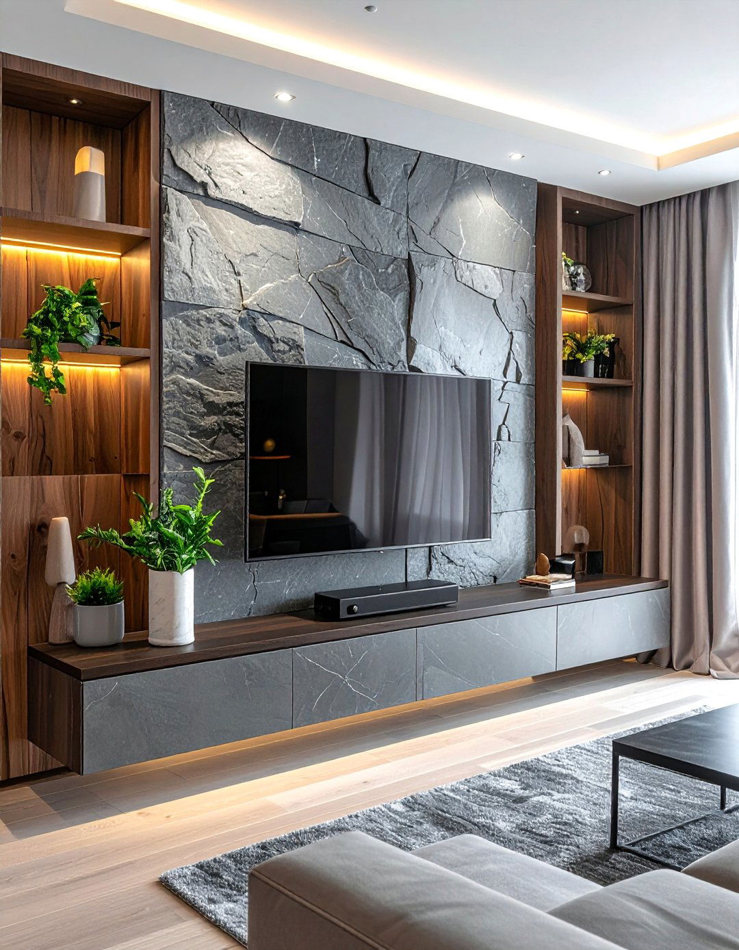 Stone Veneer Media Wall - 35 Stunning Media Wall Ideas to Transform Your Living Space