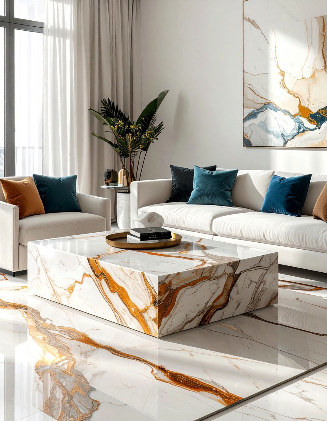 Stone and Marble Accents - 25 Organic Modern Living Room Design Ideas for Serenity