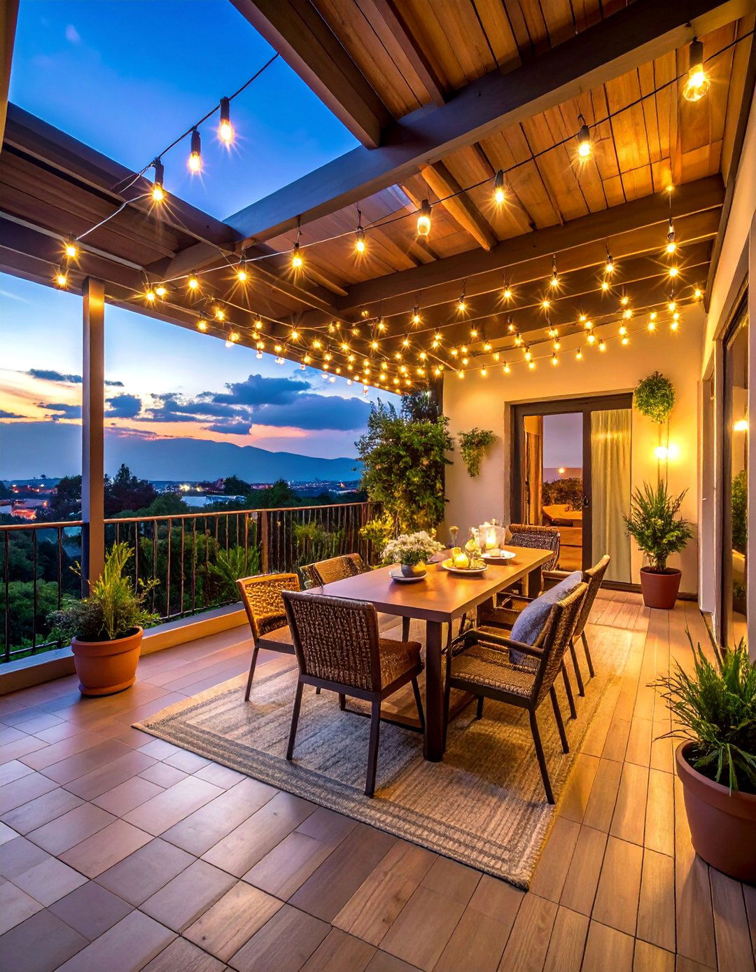 String Light Canopy - 30 Small Balcony Ideas to Maximize Your Space