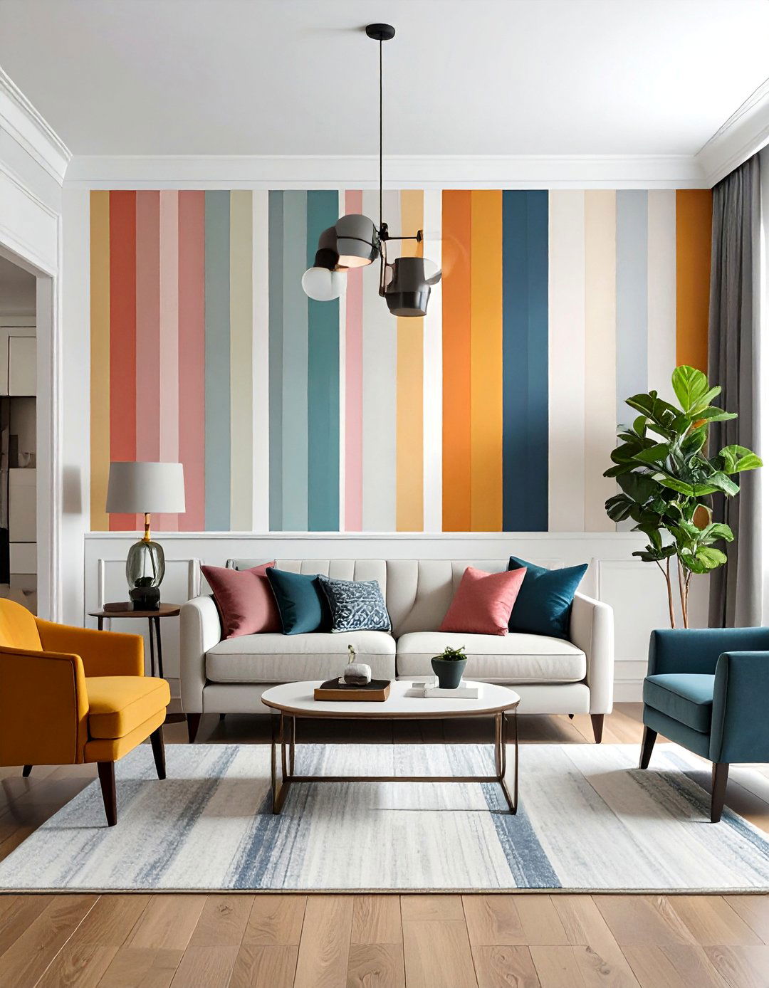 Striped Paint Design - 30 Living Room Accent Wall Ideas to Add Personality