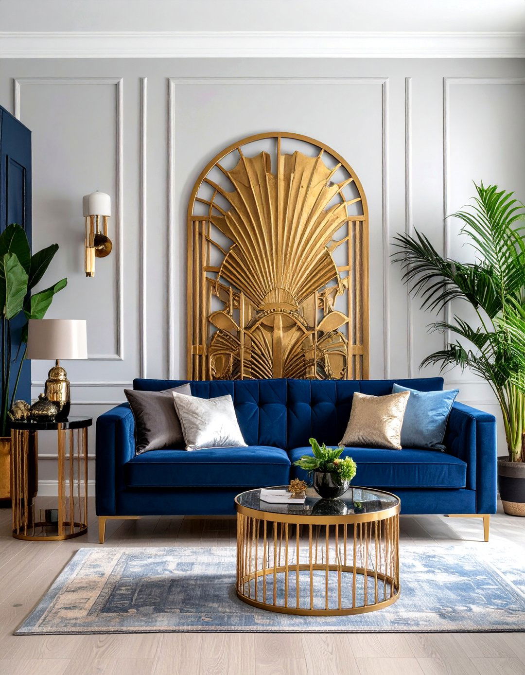 Stylized Fan Shaped Decor in an Art Deco Living Room - 25 Art Deco Living Room Ideas for a Luxurious Look