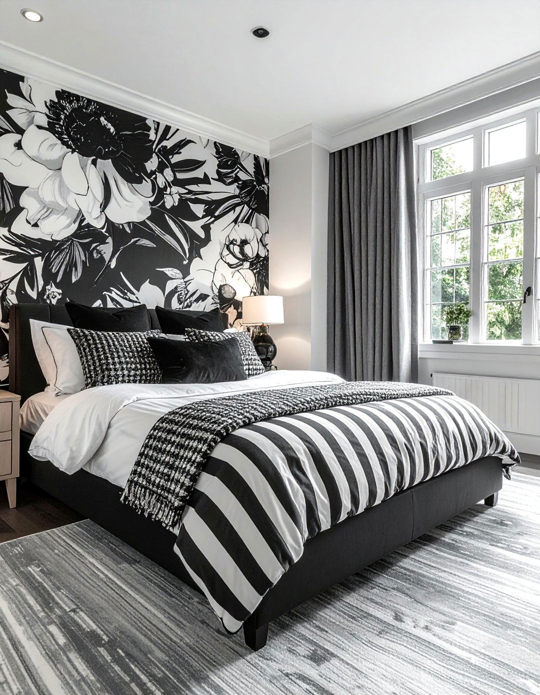 Subtle Pattern Mixing - 40 Black and White Bedroom Ideas for Elegance