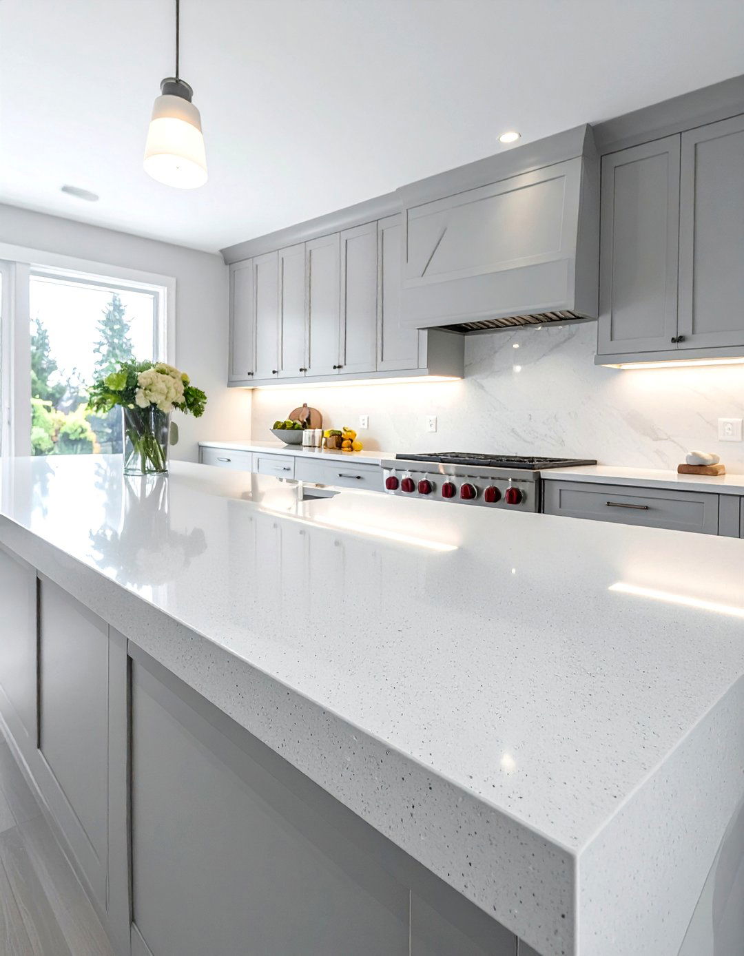 Subtle Sparkle White Quartz Kitchen Countertop - 20 Quartz Kitchen Countertops Ideas for Modern Homes