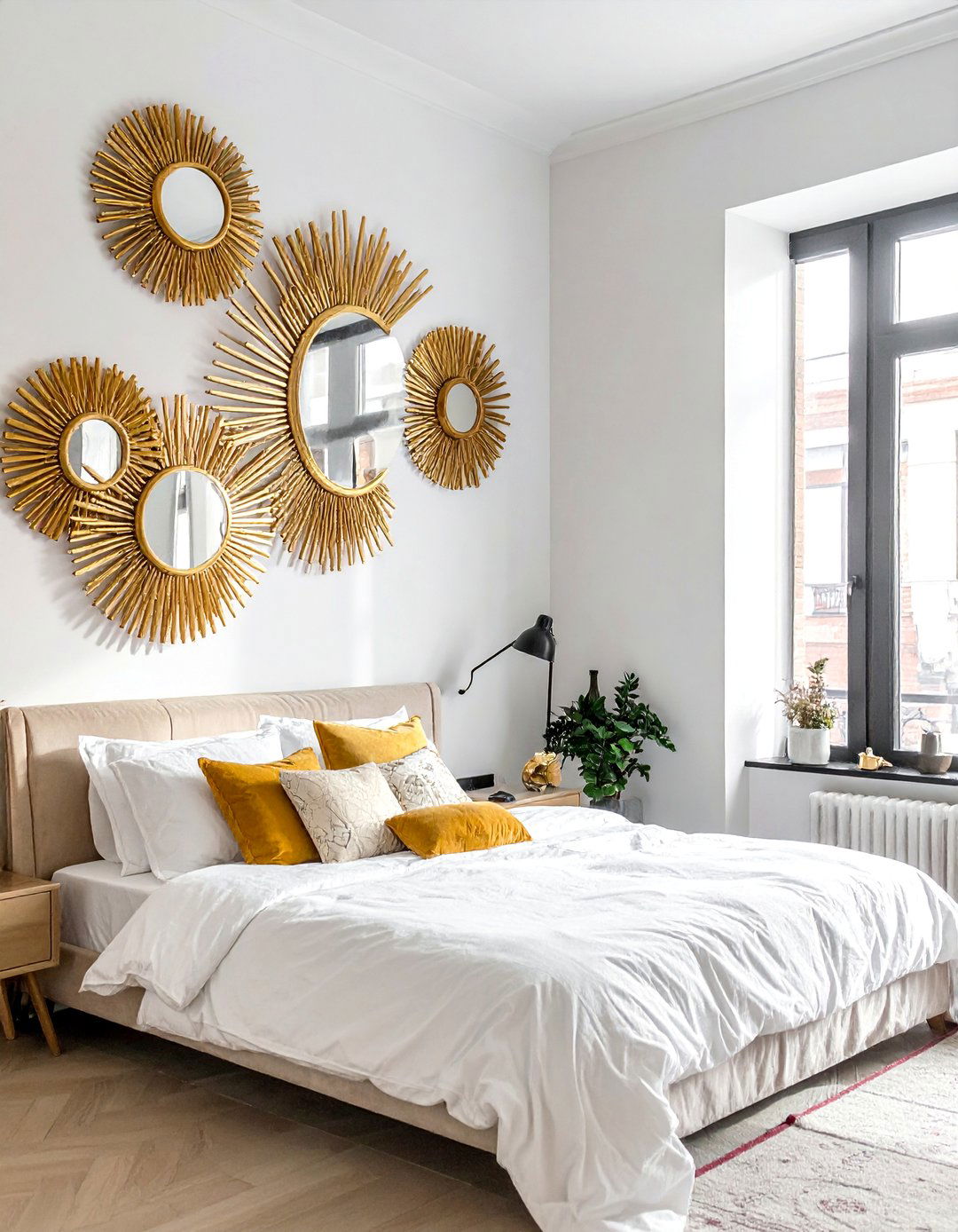 Sunburst Mirrors as Boho Bedroom Wall Decor - 40 Boho Bedroom Ideas for a Cozy and Eclectic Retreat