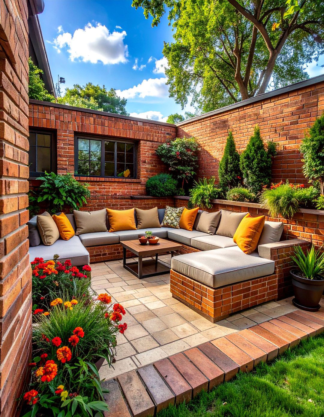 Sunken Brick Patio or Courtyard - 20 Brick Landscaping Ideas for Timeless Outdoor Charm