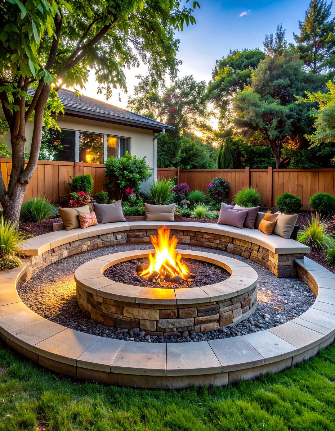 Sunken Fire Pit with Retaining Wall Seating - 20 Front Yard Fire Pit Ideas for Cozy Evenings