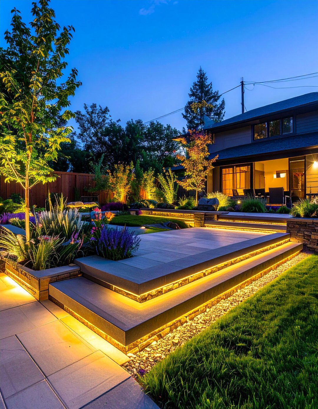 Sunken Patio with Integrated Lighting - 20 Sunken Patio Ideas for a Unique and Cozy Outdoor Retreat