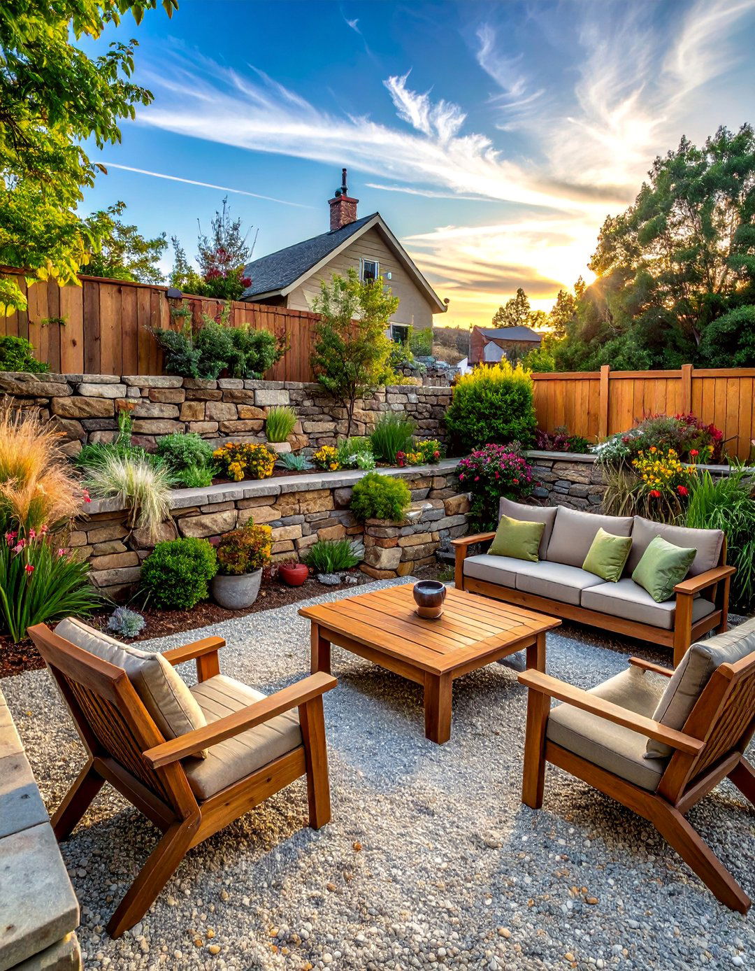 Sunken Patio with Stone Retaining Walls - 20 Sunken Patio Ideas for a Unique and Cozy Outdoor Retreat