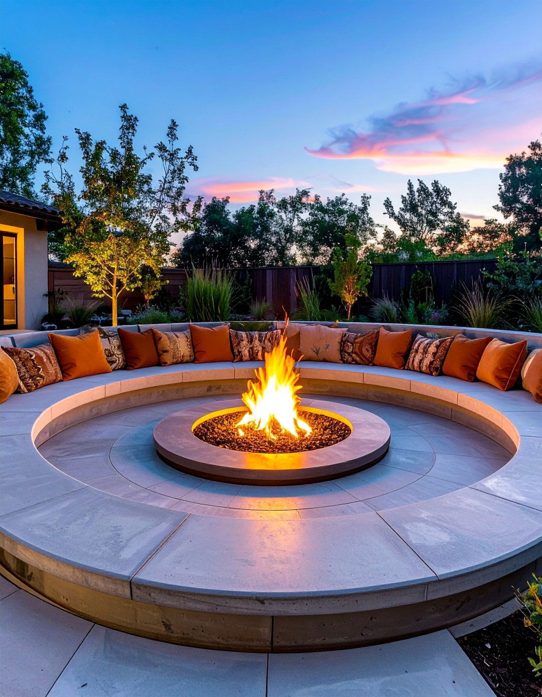 Sunken Patio with a Central Fire Pit - 20 Sunken Patio Ideas for a Unique and Cozy Outdoor Retreat