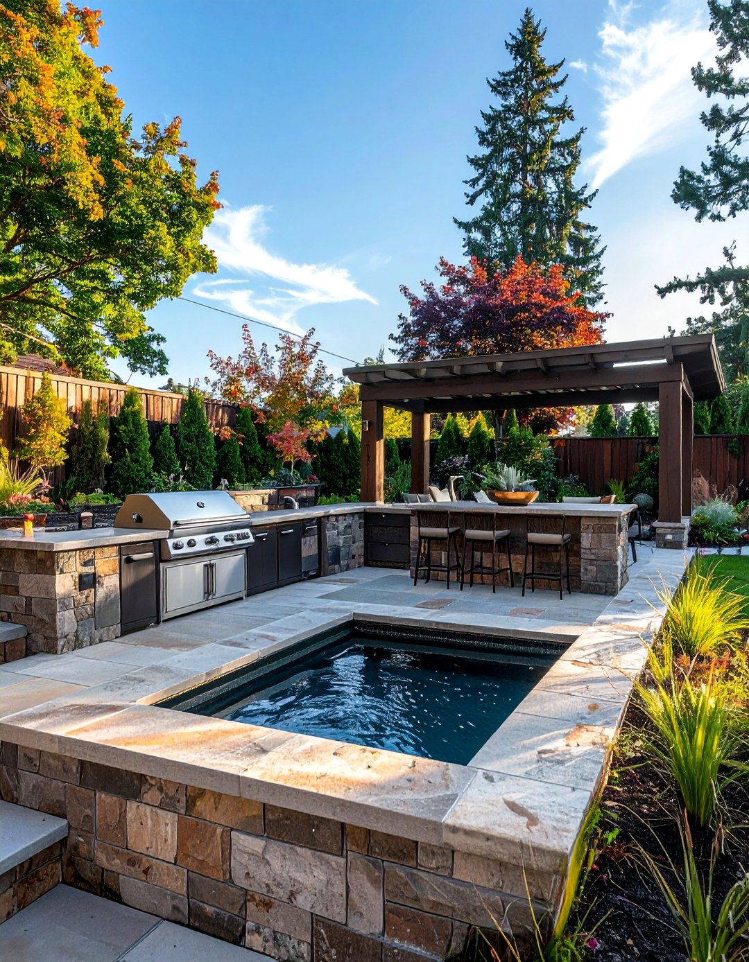 Sunken Patio with an Outdoor Kitchen - 20 Sunken Patio Ideas for a Unique and Cozy Outdoor Retreat
