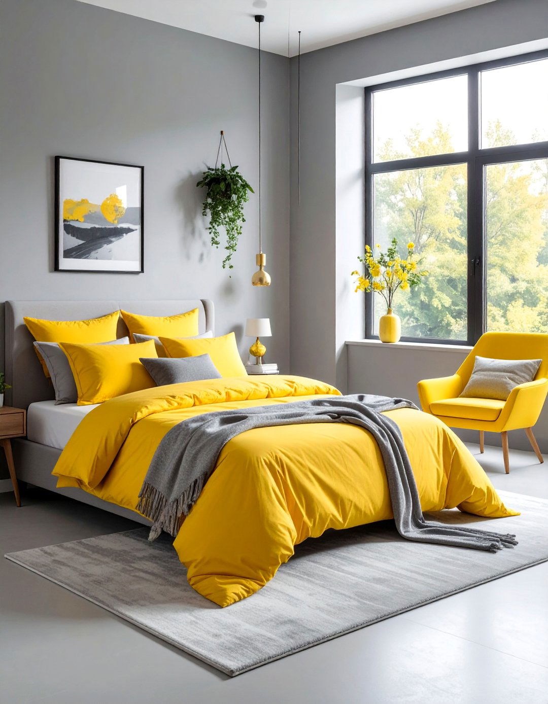 Sunny Yellow and Gray Color Scheme - 30 Colorful Bedroom Ideas for a Vibrant Space