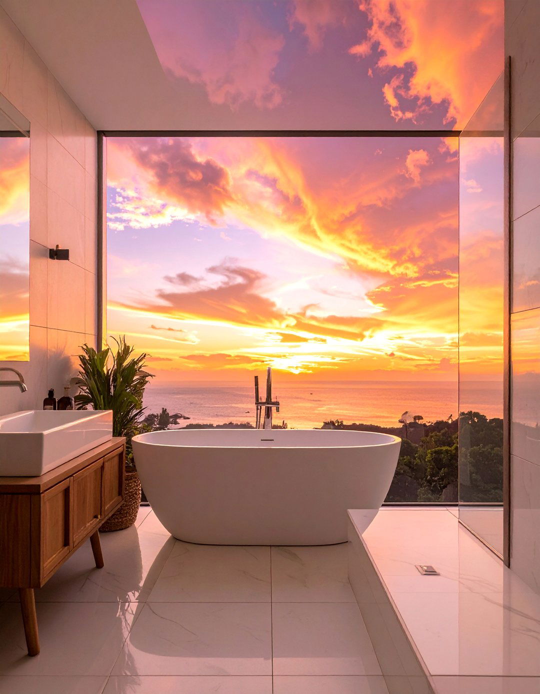 Sunset Sky Panoramas - 30 Bathroom Mural Ideas to Elevate Your Decor