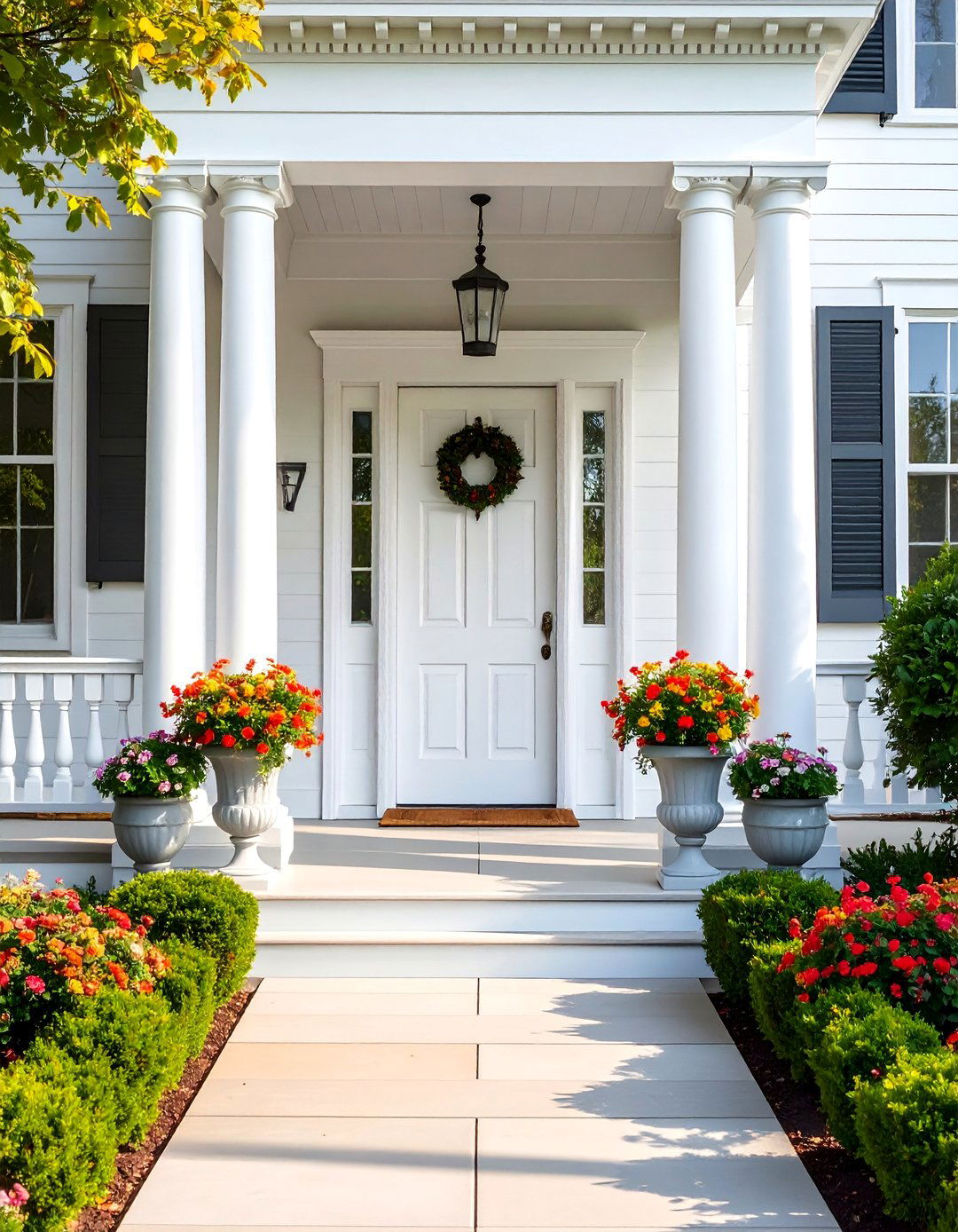Symmetrical Flanking Columns - 30 Colonial Front Porch Ideas for Charm