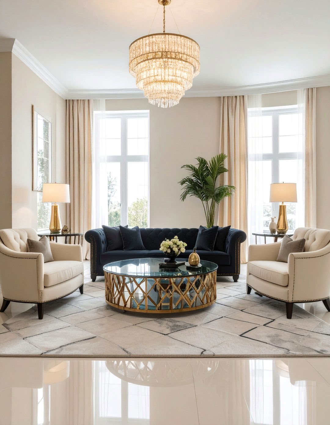 Symmetrical Furniture Layout in an Art Deco Living Room - 25 Art Deco Living Room Ideas for a Luxurious Look