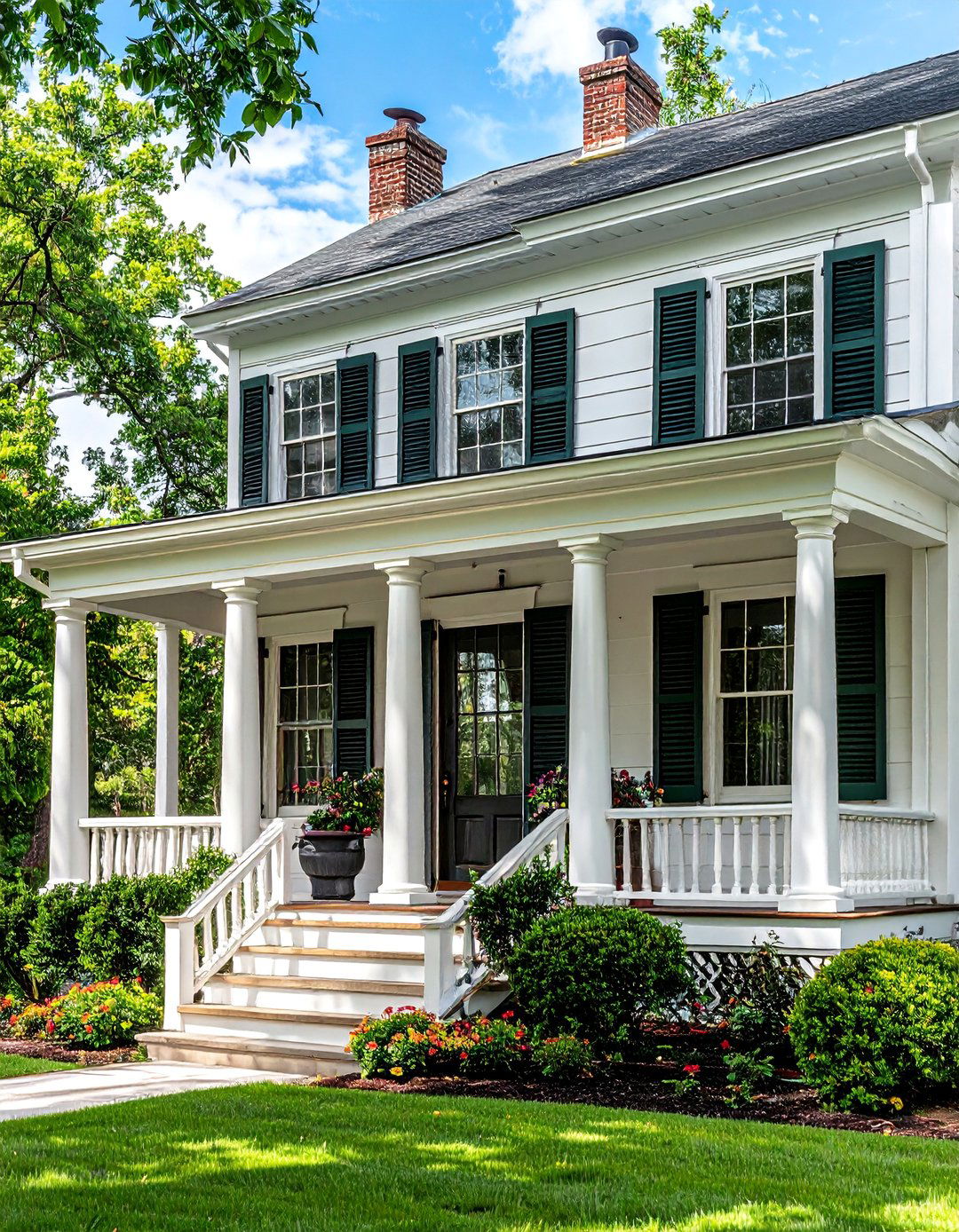 Symmetrical Shutter Flanked Windows - 30 Colonial Front Porch Ideas for Charm
